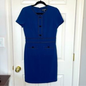 Karl Lagerfeld Paris Blue Sheath Dress Short Sleeve Button Front Twe Preppy